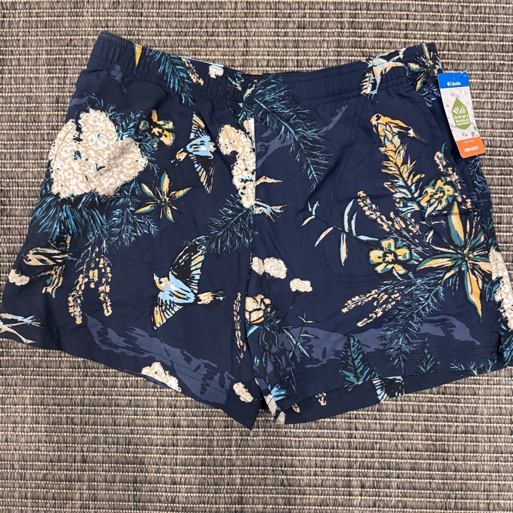Columbia Navy Tropical Bird & Floral Drawstring Shorts